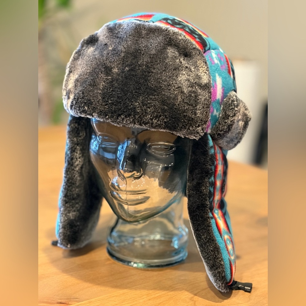 Unisex Adult Faux Fur Trapper Hat Southwestern Inspired Pattern - Picture 1 of 6